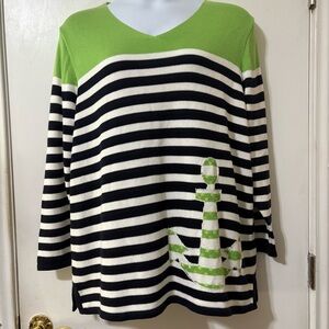 The Quacker Factory Nautical Striped Sweater with Anchor Design